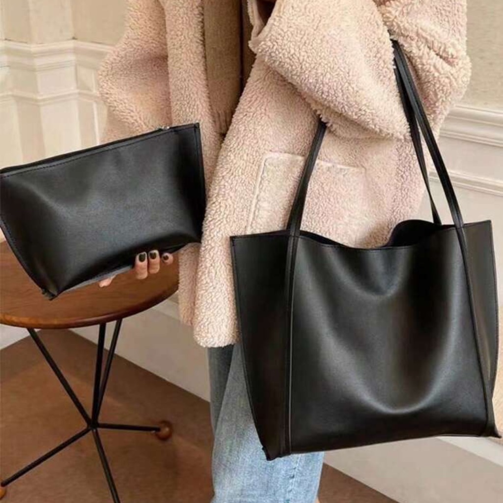 Vegan Tote Minimalist Design With Inner Clutch Pouch